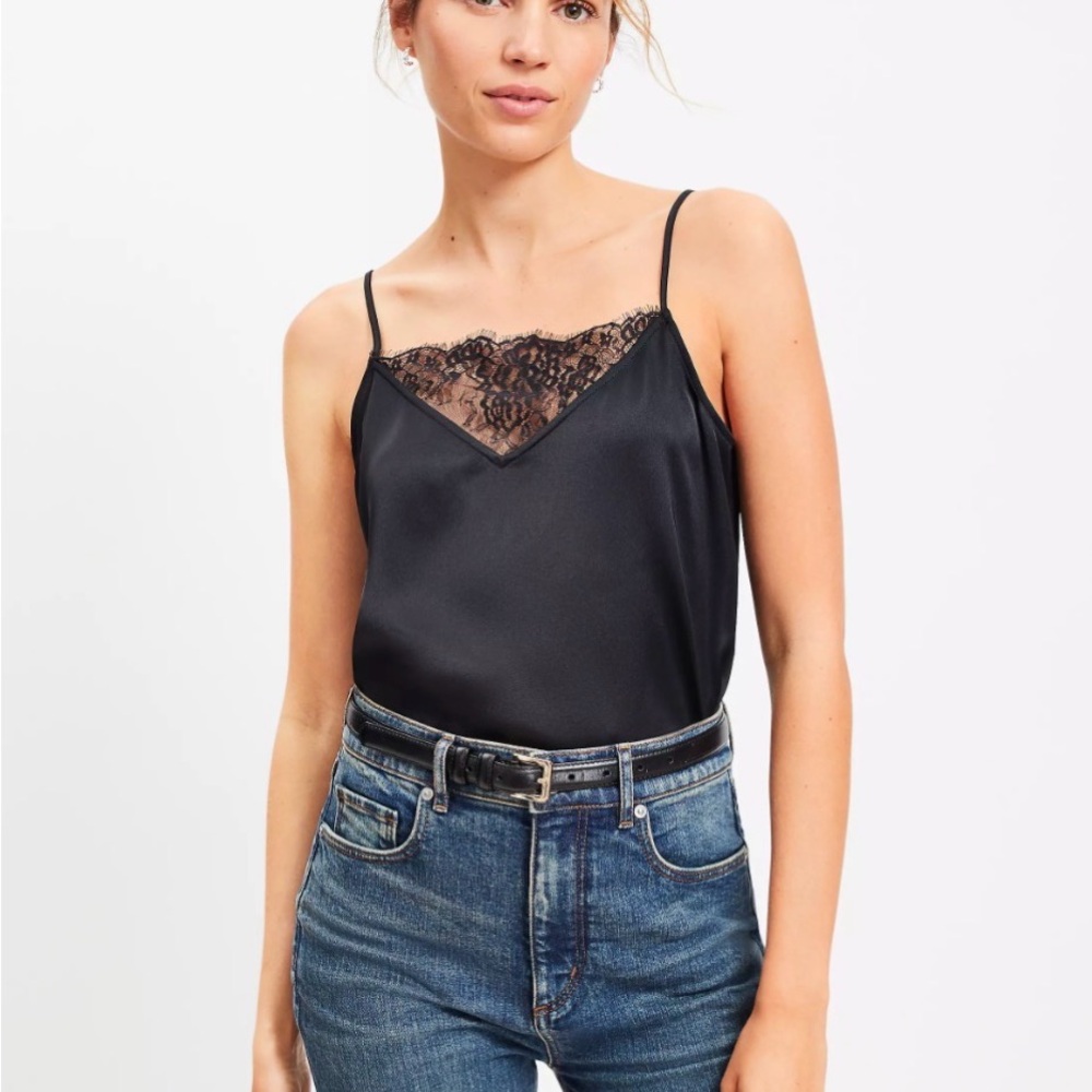 Final Price - LOFT - Black Satin Camisole with Lace Detail